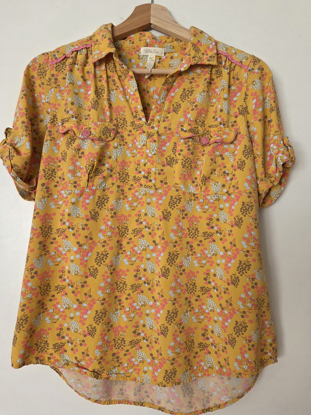 Matilda Jane Yellow Floral Button-Front Short Sleeve Blouse